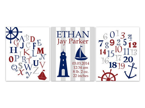 Alphabet Nursery Art, Nautical Room Decor, Birth Stats Wall Art, Personalized Kids Wall Art, ABC Wall Art, Nursery Decor CANVAS - KIDS145