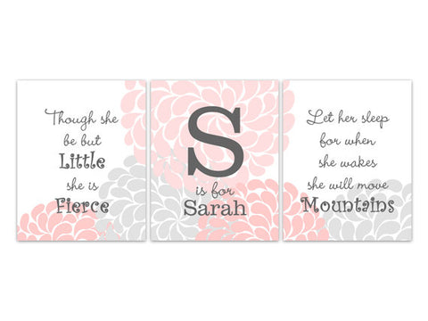 Nursery CANVAS Art Print, Let Her Sleep, Girl Monogram Art, Nursery Wall Art, Custom Nursery Print, Pink and Grey Nursery Wall Art - KIDS155