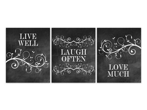 Home Decor Wall Art, Live Well Laugh Often Love Much, Chalkboard CANVAS PRINTS, Living Room Art, Kitchen Wall Art, Quote Art Print - HOME102