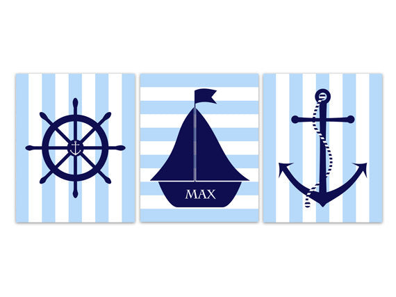 Nursery CANVAS Art Print, Nautical Nursery Decor, Personalized Kids Wall Art, Kids Name Art, Boys Wall Art, Boys Room Decor - KIDS165