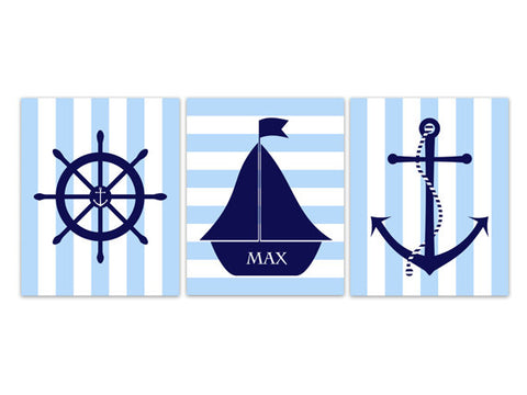 Nursery CANVAS Art Print, Nautical Nursery Decor, Personalized Kids Wall Art, Kids Name Art, Boys Wall Art, Boys Room Decor - KIDS165