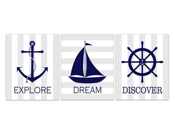 Nautical Nursery CANVAS, Explore Dream Discover, Grey Nursery Decor, Nautical Wall Art, Nursery Quote Art, Baby Boy Room - KIDS167