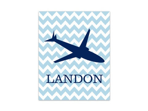 Air Plane CANVAS, Nursery Decor, Personalized Kids Wall Art, Jet Plane Wall Art, Chevron Nursery Plane Wall Art, Boys Room Decor - KIDS170