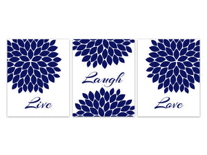 CANVAS Home Decor Wall Art, Live Laugh Love, Blue Flower Wall Art PRINTS, Flower Burst Bathroom Wall Decor, Blue Bedroom Wall Art - HOME107