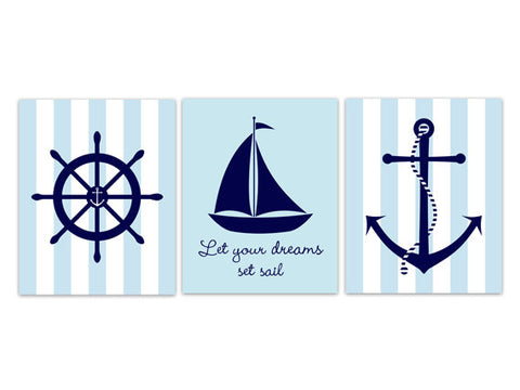 Nautical Nursery Wall Decor, Let Your Dreams Set Sail, Blue Nursery Decor, Nautical Wall Art, Nursery Quote Art, Baby Boy Room - KIDS178
