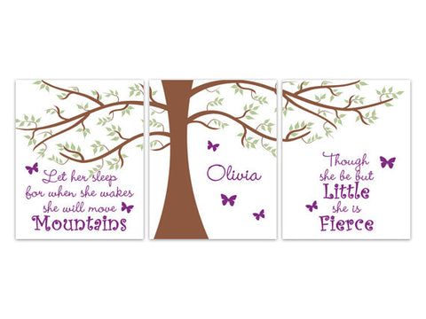 Let Her Sleep CANVAS or PRINTS, Though She Be But Little, Personalized Nursery Art Print, Tree Art Print, Purple Nursery Wall Art - KIDS175