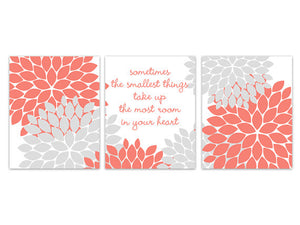 Nursery CANVAS Wall Art, Sometimes the Smallest Things, Coral and Gray Nursery Art Print, Kids Wall Art, Floral Nursery Art - KIDS184