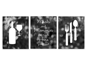 Home Decor Wall Art, Bokeh Kitchen CANVAS Art, Fork and Spoon Wall Decor, Wine Glass Art, Meals and Memories Kitchen Decor - HOME129