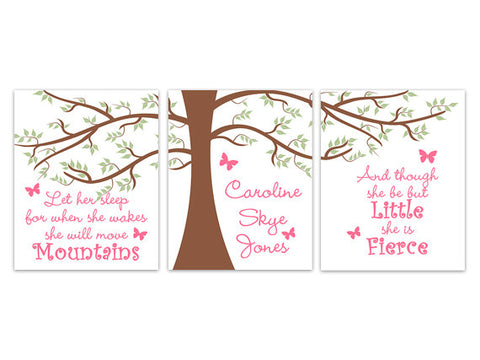 Pink Nursery CANVAS Art, Let Her Sleep, Though She Be But Little, She Is Fierce, Personalized Nursery Art Print, Tree Art Print - KIDS199