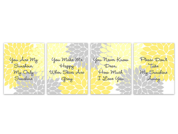 You Are My Sunshine CANVAS or PRINTS Nursery Wall Art, Yellow and Gray Nursery, Nursery Quote Art, Baby Girl Modern Nursery Art - KIDS200