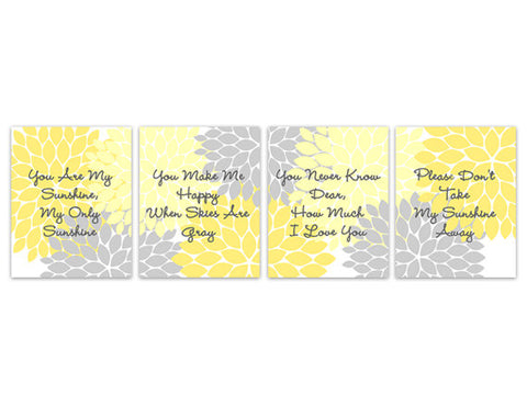 You Are My Sunshine CANVAS or PRINTS Nursery Wall Art, Yellow and Gray Nursery, Nursery Quote Art, Baby Girl Modern Nursery Art - KIDS200