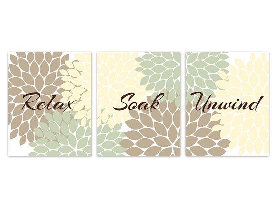 Bathroom Wall Art, Relax Soak Unwind CANVAS, Mint Yellow and Beige Bathroom Decor, Modern Bathroom Art, Home Decor - BATH89