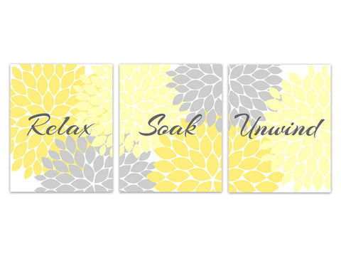 Bathroom Wall Art CANVAS, Relax Soak Unwind, Yellow and Grey Bathroom Decor, Modern Bathroom Art, Home Decor, House Warming Gift - BATH90