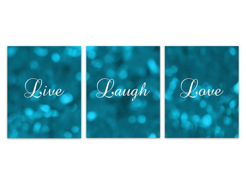 Home Decor Wall Art, Live Laugh Love Art, Bokeh Wall Art, Bathroom Wall Decor, Bedroom Wall Art, Teal Wall Art, Turquoise Wall Art - HOME131