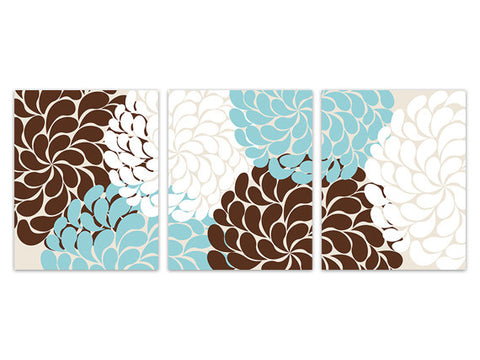 Home Decor Wall Art, Blue and Brown Flower Burst CANVAS, Blue and Grey Bathroom Wall Decor, Brown Bedroom Decor, Nursery Wall Art - HOME134