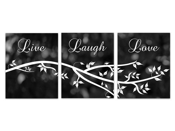 Home Decor CANVAS, Live Laugh Love, Black and White Wall Art, Bathroom Wall Decor, Bokeh Art, Tree Branch Art, Bedroom Decor - HOME139