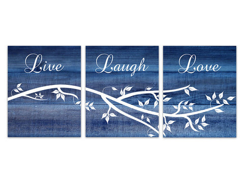 Home Decor Wall Art, Live Laugh Love, Navy Wall Art, Bathroom Wall Decor, Wood Effect Art, Tree Branch Art, Navy Bedroom Decor - HOME154