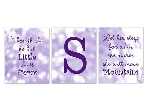 Purple Nursery Wall Art, Let Her Sleep CANVAS, Though She Be But Little, She Is Fierce, Lavender Nursery Print, Monogram Print - KIDS211