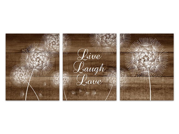 Brown Bedroom CANVAS Wall Art, Home Decor Wall Art, Live Laugh Love, Brown Wall Art, Dandelion Flower Bathroom Wall Decor - HOME173