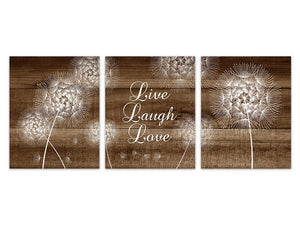 Brown Bedroom CANVAS Wall Art, Home Decor Wall Art, Live Laugh Love, Brown Wall Art, Dandelion Flower Bathroom Wall Decor - HOME173