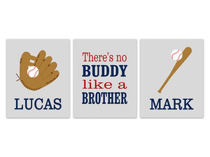 Personalized Gray Baseball Brothers 3pc Wall Art "There's No Buddy Like A Brother" - KIDS246