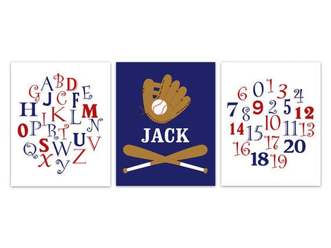 Alphabet Nursery Art, Sports Room Decor, Personalized Kids Wall Art, ABC Wall Art, Red White and Blue Nursery, Baseball Wall Art - KIDS247